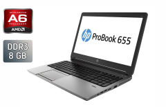 Ноутбук Б-клас HP ProBook 655 G1 / 15.6" (1366x768) TN / AMD A6-5350M (2 ядра по 2.9 - 3.5 GHz) / 8 GB DDR3 / 240 GB SSD / AMD Radeon HD 8450G / WebCam / Fingerprint / Windows 10