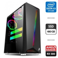 Игровой ПК 1stPlayer R3-3R1 Color LED Black Tower / Intel Xeon E5-2670 v3 (12 (24) ядер по 2.3 - 3.1 GHz) / 16 GB DDR4 / 480 GB SSD / AMD Radeon RX 580, 8 GB GDDR5, 256-bit / HDMI / 500W + в подарок переходник DVI-VGA