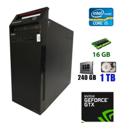 Ігровий ПК Lenovo ThinkCentre E73 Tower /  Intel Core i5-4590 (4 ядра по 3.3 - 3.7 GHz) / 16 GB DDR3 / 2400 GB SSD NEW+1000 GB HDD / nVidia Geforce GT630, 1 GB GDDR3, 128-bit / 240W / VGA