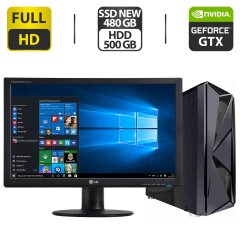 Комплект ПК: 1stPlayer Tower NEW / Intel Core i5-4670 (4 ядра по 3.4 - 3.8 GHz) / 16 GB DDR3 / 480 GB SSD NEW + 500 GB HDD / nVidia GeForce GTX 1050 Ti, 4 GB GDDR5, 128-bit + Монитор LG W2442PE-BF / 24" (1920x1080) TN / VGA, DVI + Wi-Fi адаптер, кабели