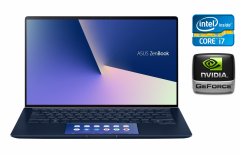 Ігровий ноутбук Asus ZenBook UX434F / 14" (1920x1080) IPS / Intel Core i7-10510U (4 (8) ядра по 1.8 - 4.9 GHz) / 16 GB DDR4 / 512 GB SSD / nVidia GeForce MX250, 2 GB GDDR5, 64-bit / WebCam / Windows 10/ Два екрана