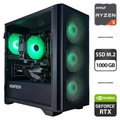 Збірка під замовлення: ігровий ПК Montech Air 100 ARGB Tower / AMD Ryzen 5 5500 (6 (12) ядер по 3.6 - 4.2 GHz) / 16 GB DDR4 / 1000 GB SSD M.2 / nVidia GeForce RTX 3060 Ti, 8 GB GDDR6, 256-bit / 650W
