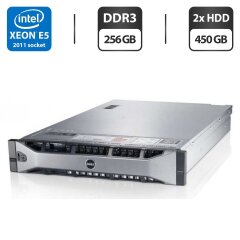 Сервер Dell PowerEdge R720 2U Rack / 2x Intel Xeon E5-2643 (4 (8) ядра по 3.3 - 3.5 GHz) / 256 GB DDR3 / 2x 450 GB HDD (SAS) / iRMC S3 Graphics / Два блоки живлення 750W