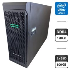 Сервер HP ProLiant ML350 Gen 10 Tower / 2x Intel Xeon Gold 6152 (22 (44) ядра по 2.1 - 3.7 GHz) / 128 GB DDR4 / 2x 800 GB SSD (SAS) / Raid P408 / 2x 800W