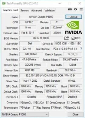 Дискретна відеокарта nVidia Quadro P1000, 4 GB GDDR5, 128-bit / miniDP / SFF