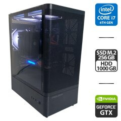 Ігровий ПК Prologix GM-01MAB Tower / Intel Core i7-6700K (4 (8) ядра по 4.2 - 4.2 GHz) / 24 GB DDR4 / 256 GB SSD M.2 + 1000 GB HDD / nVidia GeForce GTX 1070, 8 GB GDDR5, 256-bit / 600W + Кабелі підключення, перехідник, пульт управління
