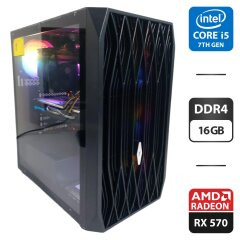 Игровой ПК 1stPlayer Ariya AY7 Tower / Intel Core i5-7500 (4 ядра по 3.4 - 3.8 GHz) / 16 GB DDR4 / 128 GB SSD M.2 + 512 GB SSD + 500 GB HDD / AMD Radeon RX 570, 8 GB GDDR5, 256-bit / 550W