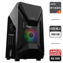 Сборка под заказ: новый игровой ПК Gamdias Athena E1 Elite Black Tower / AMD Ryzen 5 3600 (6 (12) ядер по 3.6 - 4.2 GHz) / 16 GB DDR4 / 500 GB SSD M.2 / AMD Radeon RX 590, 8 GB GDDR5, 256-bit / HDMI / 700W