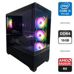 Игровой ПК GTL Gaming Universe Black Tower / Intel Core i5-9400 (6 ядер по 2.9 - 4.1 GHz) / 16 GB DDR4 / 256 GB SSD M.2 + 512 GB SSD / AMD Radeon RX 5600 XT, 6 GB GDDR6, 192-bit / 450W