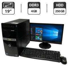 Комплект ПК: HP 500B Tower / Intel Pentium E5800 (2 ядра по 3.2 GHz) / 4 GB DDR3 / 250 GB HDD / Intel Graphics / DVD-ROM + Монітор Б-клас Acer V193HQV / 19" (1366x768) TN / VGA + Клавіатура, мишка, кабелі підключення