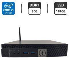 Неттоп Dell OptiPlex 3040 Micro USFF / Intel Core i3-6100T (2 (4) ядра по 3.2 GHz) / 8 GB DDR3 / 128 GB SSD / Intel HD Graphics 530 / Wi-Fi / Блок питания