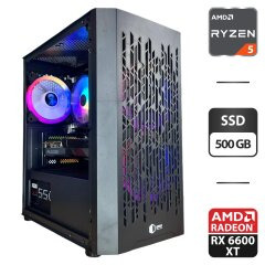 Сборка под заказ: игровой ПК Qube Block Black Tower / AMD Ryzen 5 5500 (6 (12) ядер по 3.6 - 4.2 GHz) / 16 GB DDR4 / 500 GB SSD / AMD Radeon RX 6600 XT, 8 GB GDDR6, 128-bit / 550W