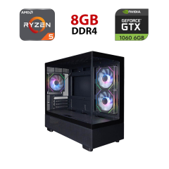 Игровой ПК FORSAGE Mi5-BK-2FC7R-1FC7 Black Tower / AMD Ryzen 5 5500 (6 (12) ядер по 3.6 - 4.2 GHz) / 8 GB DDR4 / 480 GB SSD / nVidia GeForce GTX 1060, 6 GB GDDR5, 192-bit