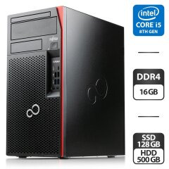 Комп'ютер Fujitsu Esprimo P758 E85 Tower / Intel Core i5-8400 (6 ядер по 2.8 - 4.0 GHz) / 16 GB DDR4 / 128 GB SSD + 500 GB HDD / Intel UHD Graphics 630