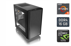Ігровий ПК ThermalTake Versa H17 / AMD Ryzen 5 5500 (6 (12) ядер по 3.6 - 4.2 GHz) / 16 GB DDR4 / 512 GB SSD / nVidia GeForce GTX 1070, 8 GB GDDR5, 256-bit / Azza 650w 80+ bronze / ASRock B450M-HDV R4.0