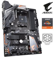 Комплект: Материнская плата Gigabyte B450 Aorus Elite / AMD Ryzen 5 2600 (6 (12) ядер по 3.4 - 3.9 GHz) / Кулер be quiet!