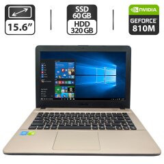 Ноутбук Asus X441S / 15.6" (1366x768) TN / Intel Pentium N3710 (4 ядра по 1.6 - 2.56 GHz) / 4 GB DDR3 / 60 GB SSD + 320 GB HDD / nVidia GeForce 810M, 1 GB GDDR3, 64-bit / WebCam / DVD-ROM