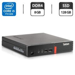 Неттоп Lenovo ThinkCentre M910q Tiny USFF / Intel Core i5-7500T (4 ядра по 2.7 - 3.3 GHz) / 8 GB DDR4 / 128 GB SSD / Intel HD Graphics 630 / Блок питания