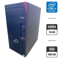 Комп'ютер Fujitsu Esprimo P758 E85 Tower / Intel Core i5-8400 (6 ядер по 2.8 - 4.0 GHz) / 16 GB DDR4 / 480 GB SSD / nVidia Quadro K1200, 4 GB GDDR5, 128-bit