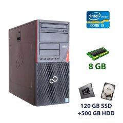 Компьютер Fujitsu Esprimo P720 E85+ Tower / Intel Core i5-4430 (4 ядра по 3.0 - 3.2 GHz) / 8 GB DDR3 / 120 GB SSD+500 GB HDD / nVidia GeForce GTX 1050 Ti, 4 GB GDDR5, 128-bit