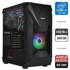 Сборка под заказ: новый игровой ПК Gamdias Athena E1 Elite Black Tower / Intel Core i3-12100F (4 (8) ядра по 3.3 - 4.3 GHz) / 16 GB DDR4 / 500 GB SSD M.2 / AMD Radeon RX 590, 8 GB GDDR5, 256-bit / HDMI / 700W