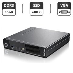 Неттоп Lenovo ThinkCentre M93p Tiny USFF / Intel Core i5-4570T (2 (4) ядра по 2.9 - 3.6 GHz) / 16 GB DDR3 / 240 GB SSD / Intel HD Graphics 4600 / VGA / Блок питания в комплекте