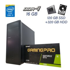 Ігровий ПК GameMax Tower / Intel Core i5-6500 (4 ядра по 3.2 - 3.6 GHz) / 16 GB DDR4 / 120 GB SSD+320 GB HDD / nVidia GeForce GTX 1650, 4 GB GDDR6, 128-bit / 500W + Wi-Fi адаптер
