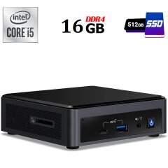 Неттоп Intel NUC NUC10FNK USFF / Intel Core i5-10210U (4 (8) ядра по 1.6 - 4.2 GHz) / 16 GB DDR4 / 512 GB SSD / Intel UHD Graphics / HDMI / Wi-Fi / Bluetooth / Блок питания в комплекте