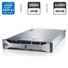 Сервер Dell PowerEdge R720 2U Rack / 2x Intel Xeon E5-2643 (4 (8) ядра по 3.3 - 3.5 GHz) / 64 GB DDR3 / 2x 450 GB HDD (SAS) / iRMC S3 Graphics / Два блоки живлення 750W