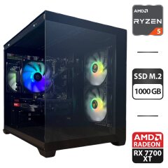 Сборка под заказ: игровой ПК Gamdias Aura GC10M ARGB Tower / AMD Ryzen 5 7500F (6 (12) ядер по 3.7 - 5.0 GHz) / 32 GB DDR5 / 1000 GB SSD M.2 / AMD Radeon RX 7700 XT, 12 GB GDDR6, 192-bit / 850W