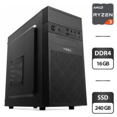 Комп'ютер Vinga CS112B Tower / AMD Ryzen 3 3200G (4 ядра по 3.6 - 4.0 GHz) / 16 GB DDR4 / 240 GB SSD / AMD Radeon Vega 8 Graphics / 400W / Windows 11 Pro