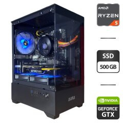 Сборка под заказ: игровой ПК Gamdias Aura GC9M ARGB Black Tower / AMD Ryzen 5 2600 (6 (12) ядер по 3.4 - 3.9 GHz) / 16 GB DDR4 / 500 GB SSD / nVidia GeForce GTX 1060, 6 GB GDDR5, 192-bit / 500W