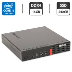Неттоп Lenovo ThinkCentre M910q Tiny USFF / Intel Core i5-7500T (4 ядра по 2.7 - 3.3 GHz) / 16 GB DDR4 / 240 GB SSD / Intel HD Graphics 630 + Блок питания