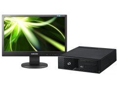 Комплект ПК: Fujitsu Esprimo E500 E85+ SFF / Intel Core i3-2100 (2 (4) ядра по 3.1 GHz) / 8 GB DDR3 / 250 GB HDD / Intel HD Graphics 2000 / DVD-ROM + Монитор Samsung SyncMaster 943SN / 19" (1366x768) TN / 1x VGA / VESA 75x75