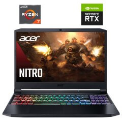 Ігровий ноутбук Б-клас Acer Nitro 5 AN515-45 / 15.6" (1920x1080) IPS / AMD Ryzen 7 5800H (8 (16) ядер по 3.2 - 4.4 GHz) / 16 GB DDR4 / 1000 GB SSD NVMe / nVidia GeForce RTX 3070, 8 GB GDDR6, 256-bit / WebCam