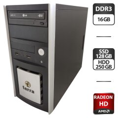Компьютер Terra Tower / Intel Core i7-870 (4 ядра по 2.9 - 3.6 GHz) / 16 GB DDR3 / 128 GB SSD + 250 GB HDD / AMD Radeon HD 6450, 1 GB GDDR3, 64-bit / DVD-ROM