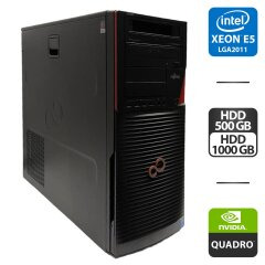Рабочая станция Fujitsu Celsius M740 Tower / Intel Xeon E5-1620 v3 (4 (8) ядра по 3.5 - 3.6 GHz) / 32 GB DDR4 / 500 GB HDD + 1000 GB HDD / nVidia Quadro K2000, 2 GB GDDR5, 128-bit / DVI