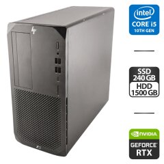 Рабочая станция HP Workstation Z2 G5 Tower / Intel Core i5-10400F (6 (12) ядер по 2.9 - 4.3 GHz) / 16 GB DDR4 / 240 GB SSD M.2 + 1500 GB HDD / nVidia GeForce RTX 2060, 6 GB GDDR6, 192-bit
