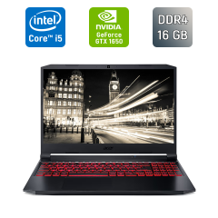 Игровой ноутбук Acer Nitro 5 AN515-57 / 15.6" (1920x1080) IPS / Intel Core i5-11400H (6 (12) ядер по 2.7 - 4.5 GHz) / 16 GB DDR4 / 500 GB SSD / nVidia GeForce GTX 1650, 4 GB GDDR6, 128-bit / WebCam / Windows 10